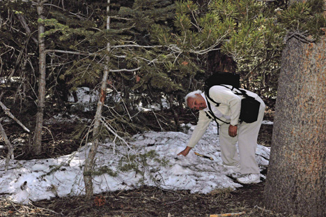 Lee finds a patch of icy snow and throws a snowball at Karen