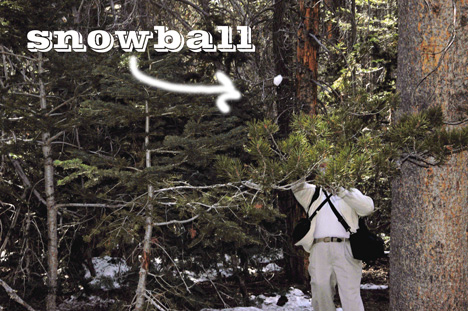 Lee finds a patch of icy snow and throws a snowball at Karen