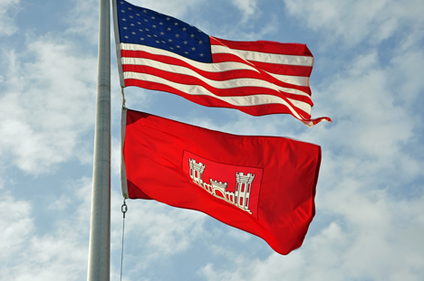 USA flag and US Army Corps of Engineers flags