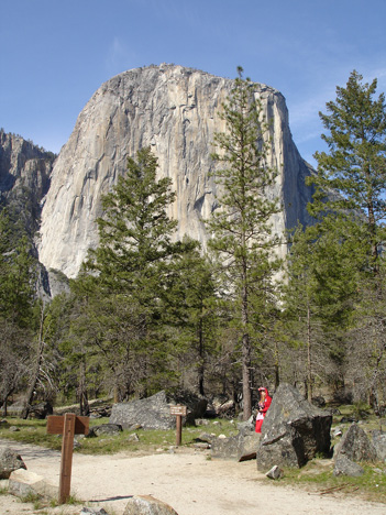 Karen is dwarfed by El Capitan