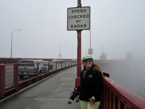 Karen Duquette on  the Golden Gate Bridge