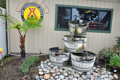 barrels of water marked with wine names