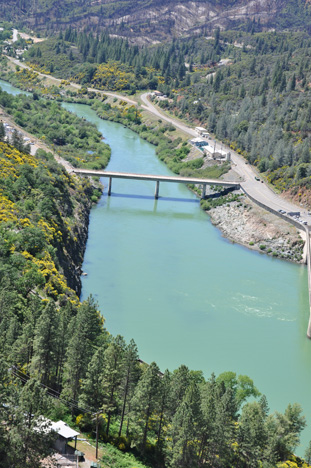 View looking down from the bridge