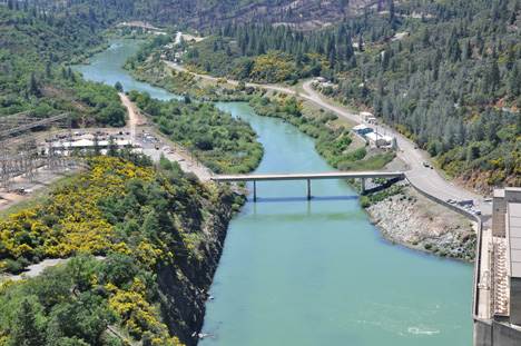 View looking down from the bridge