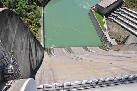 View looking down from the bridge