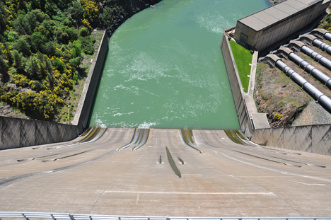 View looking down from the bridge