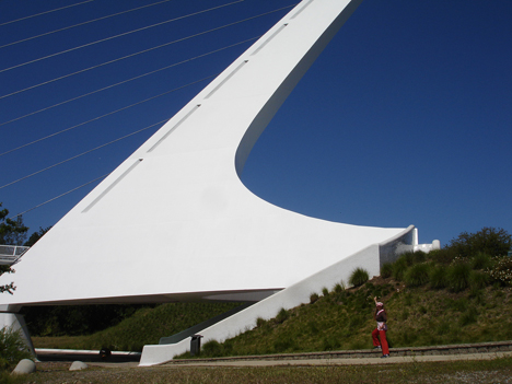 Karen Duquette and the pylon of the Sundial Bridge