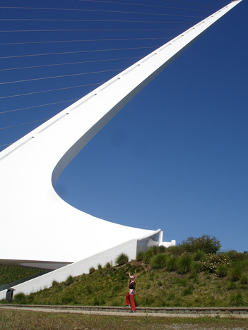 Karen Duquette and the pylon of the Sundial Bridge