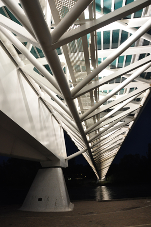 view from under the bridge at night