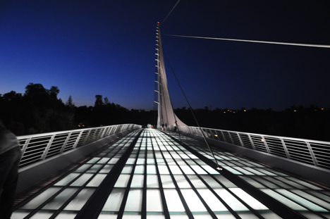 the Sundial Bridge and pylon during the evening