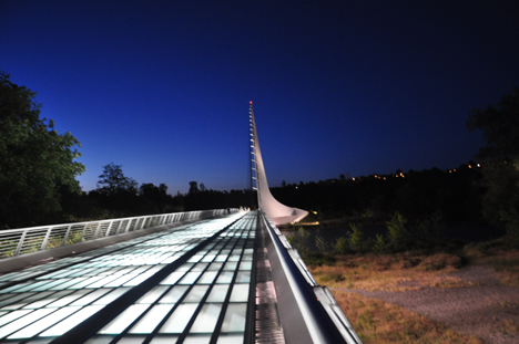 the Sundial Bridge and pylon during the evening