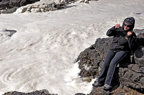 The froth is splashing Karen