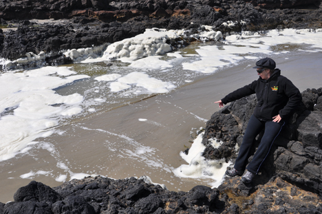 Karen Duquette pointing at the froth