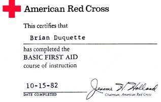 Brian's First Aid Card