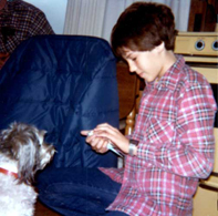 Brian Duquette with his bird and the dog, Lady