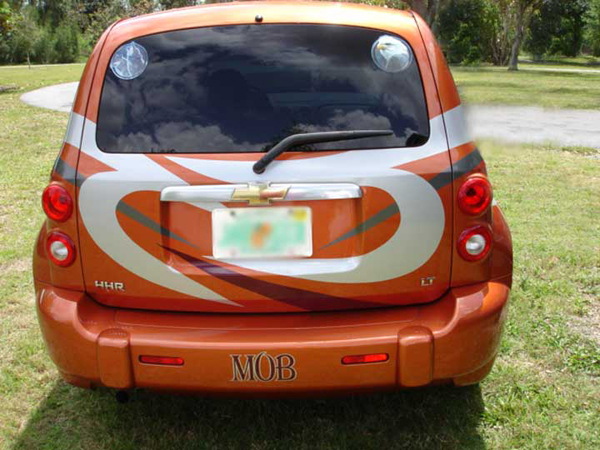 MOB label on back of the tow car