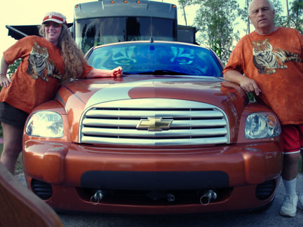 Karen and Lee Duqette in their tiger shirts