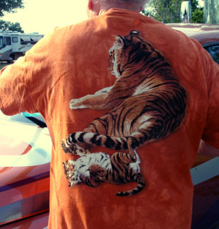 he back of their t-shirt had tigers on it