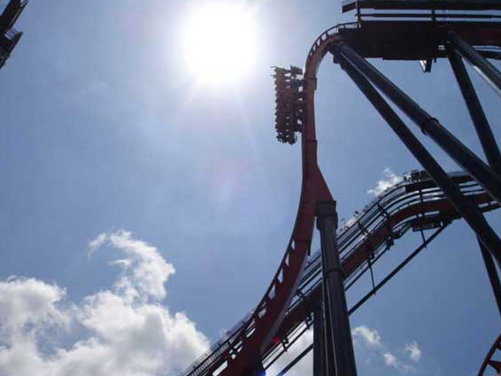 Karen Duquette on roller coaster at Busch Gardens, Tampa