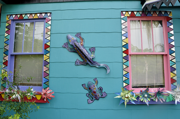 windows on the Bowling Ball House at Whimzeyland