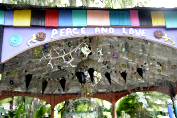 peace and love ceiling at the Bowling Ball House at Whimzeyland