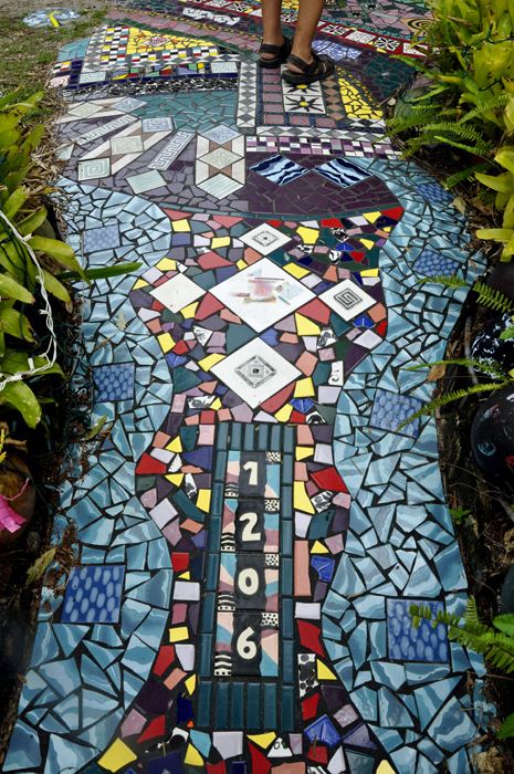 the walkway tiles at the Bowling Ball House at Whimzeyland