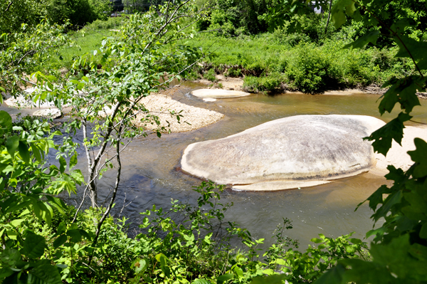 big rocks in the river by the riverwalk in Riversie Park, Mt. Airy N.C.