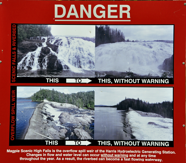 danger sign at Magpie Scenic High Falls