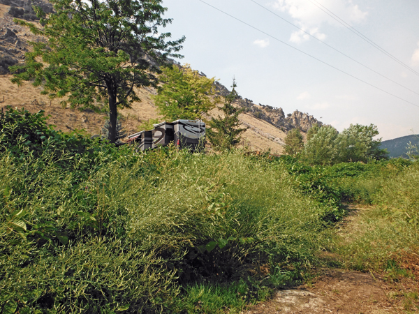 View of the two RV Gypsies' RV from down by?the Portneuf River.