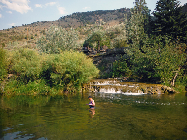 Karen Duquette in the cold Portneuf River