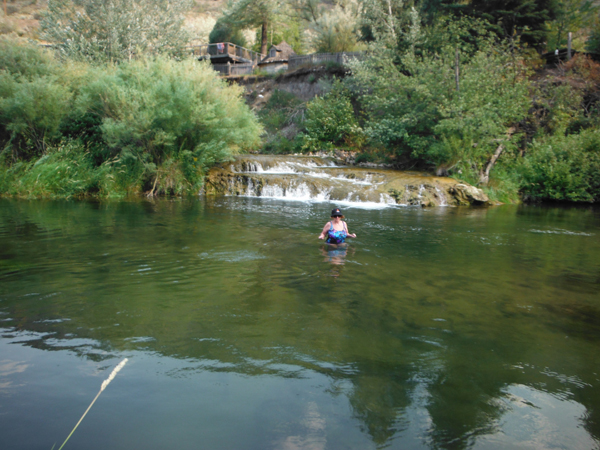 Karen Duquette in the cold Portneuf River