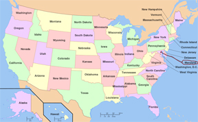 map of USA showing location of Maryland