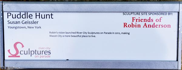 plaque for sculpture titled Puddle Hunt