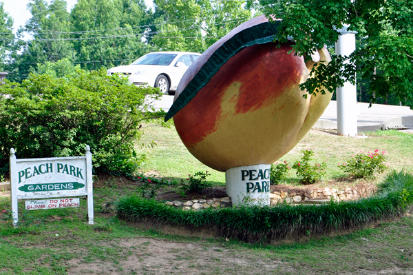 a big peach monument