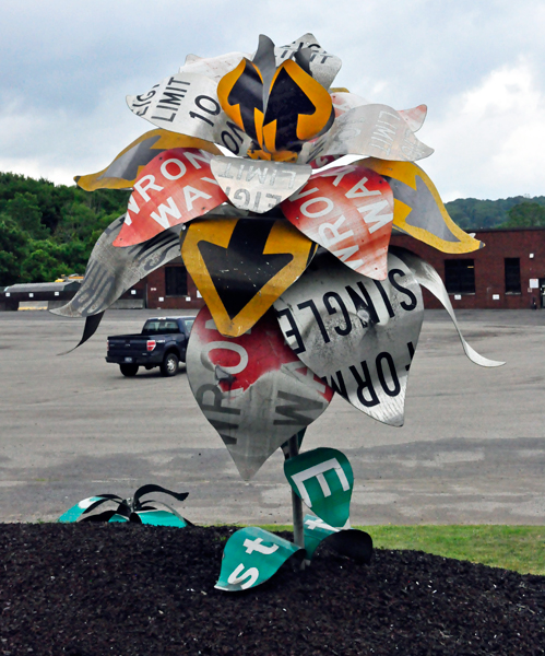 flower art made from road signs