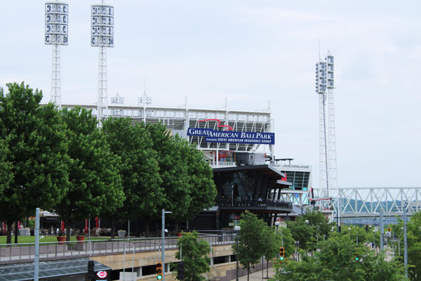 looking back at Cincinnati Ohio from the bridge