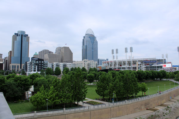 looking back at Cincinnati Ohio from the bridge