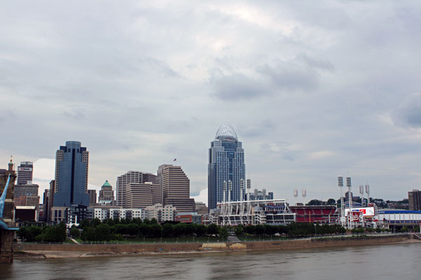 looking back at Cincinnati Ohio from the bridge