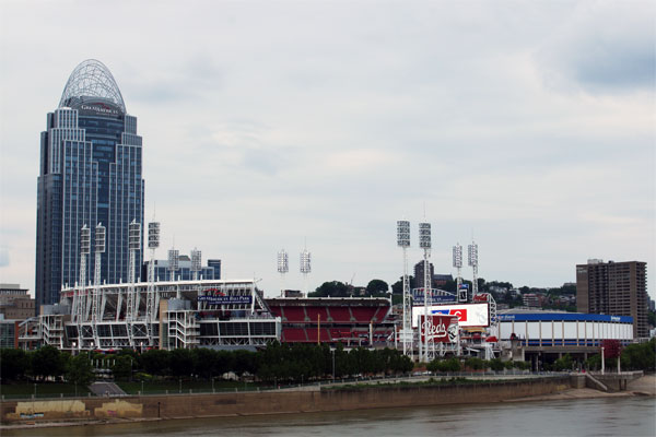 looking back at Cincinnati Ohio from the bridge