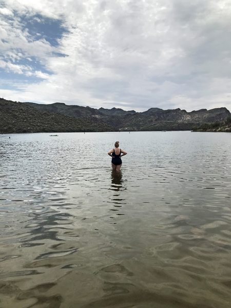 Karen Duquette enjoying the scenery at Saquaro Lake