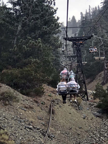 Karen Rasmussen's family on the chair lift