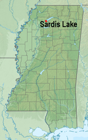 MS map showing location of Sardis Lake