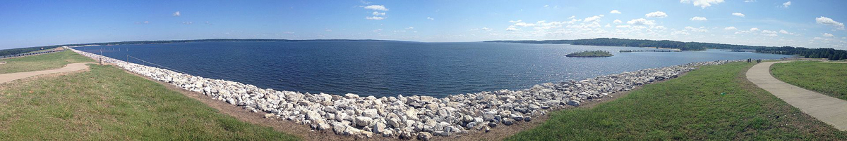 view of Sardis Lake from the top of Sardis Dam