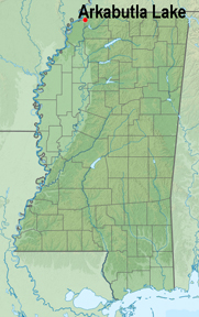 MS map showing location of Arkabutla Lake