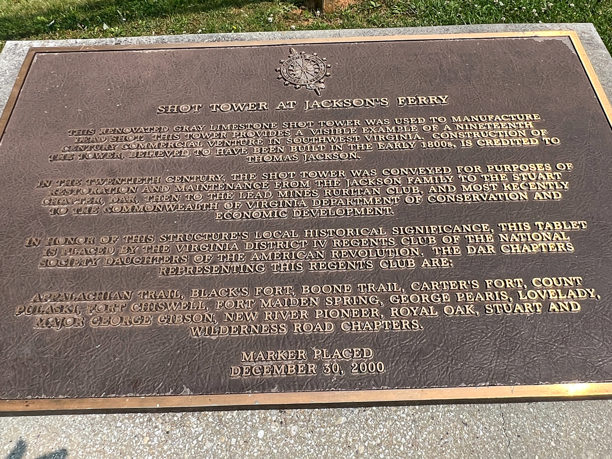 sign about Shot Tower at Jackson's Ferry