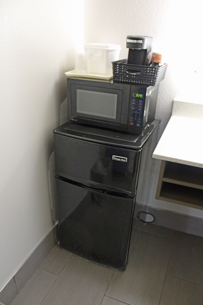 microwave and small refrigerator