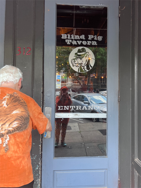 Lee Duquette entering Blind Pig Tavern