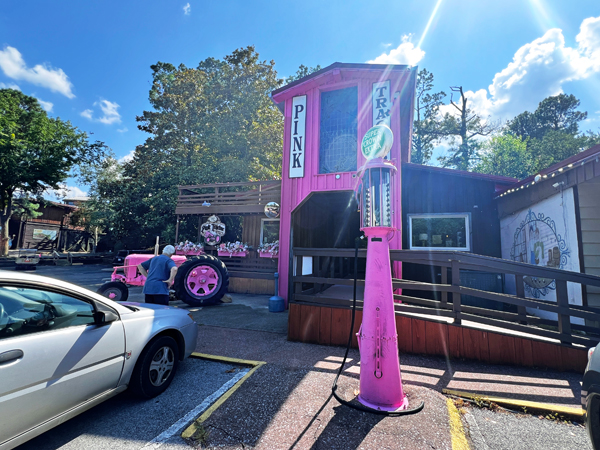 Pink Tractor and gas pump