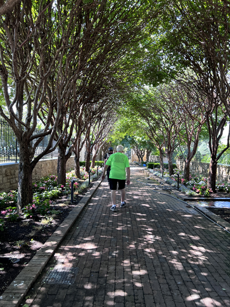 Lee Duquette in the garden walkway