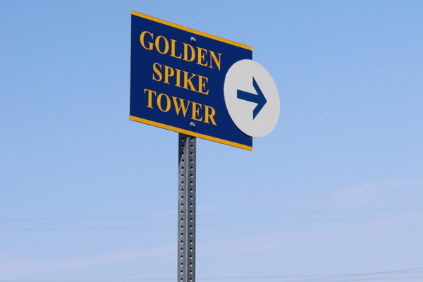 golden Spike Tower sign